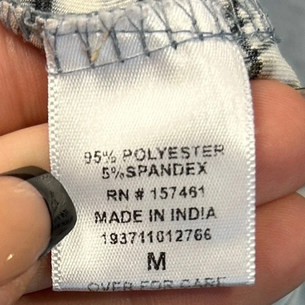 Print Roll Tab Utility Blouse Womens Medium Abstract Marble Gray Black Top
